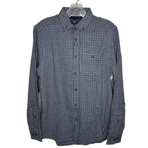 Report Collection Mens Small Flannel Long Sleeve Shirt Blue Plaid Button Down